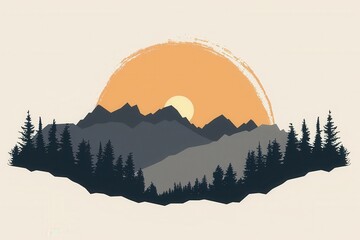 Aufkleber - Digital art of a mountain landscape at dawn, with soft golden light illuminating the peaks against a pastel sky, creating a tranquil scene. Generative AI