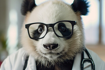 Wall Mural - AI generated picture of panda animal working in hospital