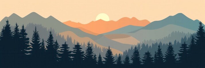 Aufkleber - A peaceful mountain landscape at dawn, with sunlit peaks and a soft pastel sky. Generative AI