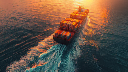 Wall Mural - Aerial top view of cargo container business ship, global express in the ocean, logistic freight shipping and transportation, container cargo maritime ship with Generative AI