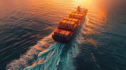 Canvas Print - Aerial top view of cargo container business ship, global express in the ocean, logistic freight shipping and transportation, container cargo maritime ship with Generative AI