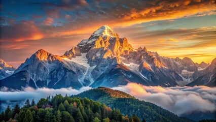 Sticker - Triglav mountain peak glowing at sunrise , Triglav, Slovenia, mountain, peak, sunrise, golden hour, light, majestic