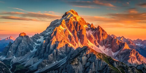 Sticker - Triglav mountain peak glowing at sunrise , Triglav, Slovenia, mountain, peak, sunrise, golden hour, light, majestic