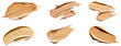 © Black Pig - Set of paint brush stroke beige swatches of liquid foundation, Smears of liquid concealer for makeup elements design, isolated on white background, png