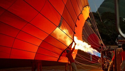 hot air balloon and fire