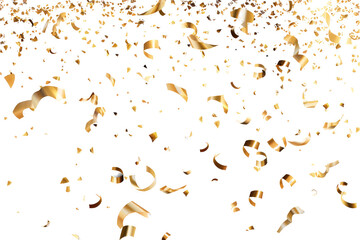 golden confetti transparent background and falling shiny gold ribbon confetti illustration