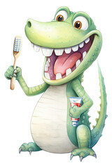 Poster - PNG Crocodile brushing teeth.