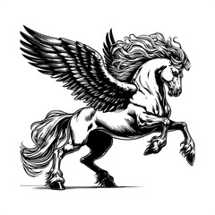 pegasus in black and white animal illustration