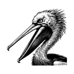 Pelican in black and white animal illustration