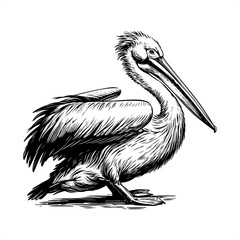 Pelican in black and white animal illustration