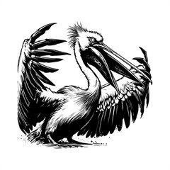 Pelican in black and white animal illustration