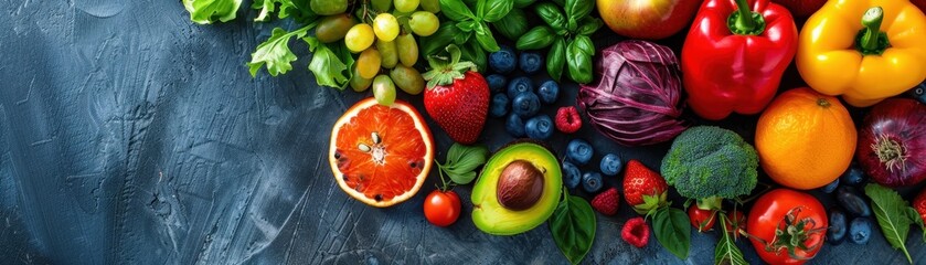 Vibrant Colors of Fresh Produce on a Blue Background
