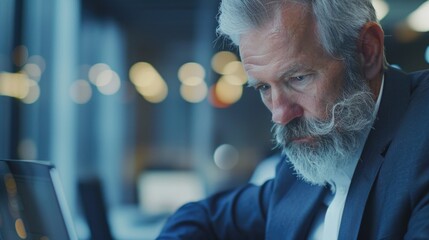 A person sitting at a desk with a laptop and a beard, possibly working or studying