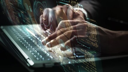 Wall Mural - employing a laptop in combination with a virtual 3d panel.