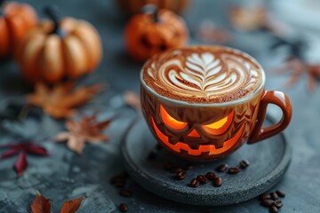 A Pumpkin Spice Latte With Spooky Decor for Halloween