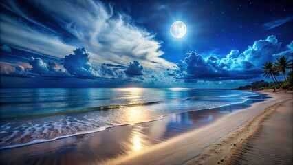 Wall Mural - Moonlight bathing a peaceful beach in soft shadows , moonlight, shadows, beach, tranquil, peaceful, serene, dusk, evening