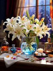 Wall Mural - Lilies in glass vase.
