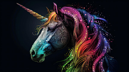 Canvas Print - Glowing unicorn on black background