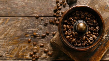 Sticker - Coffee beans and grinder on wooden table