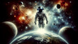 © sona - astronaut floating in space, earth planet in the background ai generated.