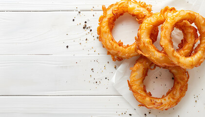 fried Onion ring, isolated on white wooden table background