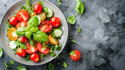 Wall Mural - Fresh Salad with Tomatoes, Cucumbers and Basil