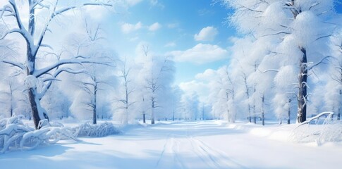 Wall Mural - Snowy Forest Path Winter Landscape Illustration