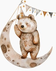 Wall Mural - This is an illustration of a funny teddy bear on a ball. A circus bear. It is a watercolor illustration. Vintage.