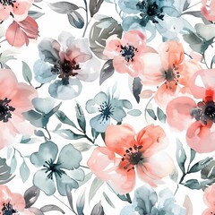 Wall Mural - Wildflower pattern illustrated with watercolor. The background is dotted with flowers and spots with splatters of watercolor.