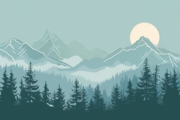 Aufkleber - A serene mountain landscape at dawn, with peaks bathed in the first rays of sunlight. A soft pastel sky creates a tranquil and inspiring atmosphere. Generative AI