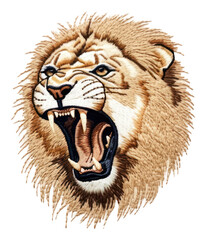 Canvas Print - PNG Embroidery lion roar wildlife drawing animal.