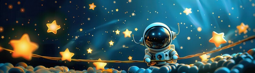 Wall Mural - Astronaut Hanging from Stars.