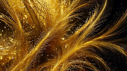 Wall Mural - Radiant Yellow Gold wisps of smoke intertwined with glimmering glitter particles, forming a lavish and dynamic abstract backdrop that exudes opulence. Generative Ai.