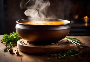Wall Mural - steaming hot soup bowl rising comforting food concept, delicious, warm, appetizing, culinary, tasty, fresh, aromatic, homemade, meal, lunch, dinner, cuisine,
