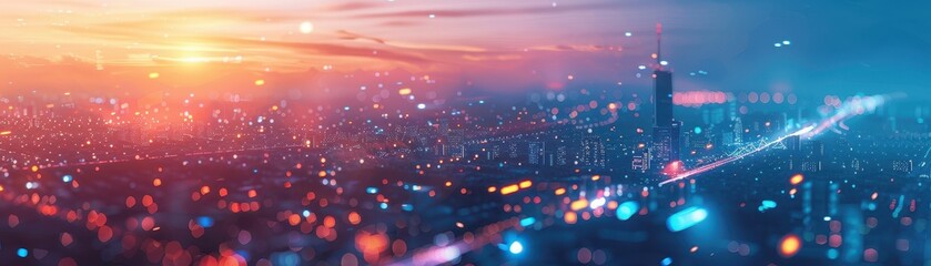 Wall Mural - Cityscape at Sunset with a Bokeh Effect