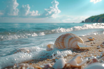 Canvas Print - AI generative photo of panoramic sea skyline beach amazing beach landscape