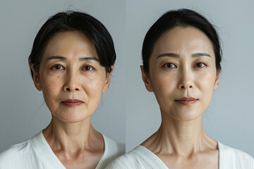 Poster - Generative with ai image comparison between youthful and aged skin differences between the two sides