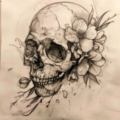 Wall Mural - skull and flowers