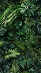 Canvas Print - Background images of a beautiful nature scene of a vertical garden with tropical leaves. Illustration of a mural wallpaper.