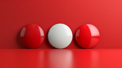 Wall Mural - Three red and white round buttons are placed on a red background