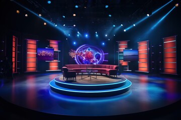 Wall Mural - The stage of the theater illuminated by spotlights and smoke from the auditorium