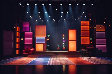 Wall Mural - The stage of the theater illuminated by spotlights and smoke from the auditorium