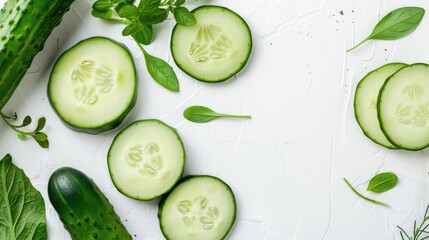 Wall Mural - White background with cucumber
