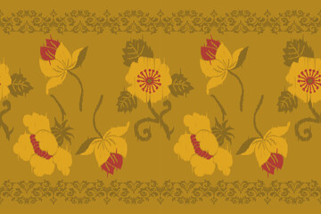 Ikat floral paisley embroidery seamless pattern on gold background. Ikat ethnic oriental pattern traditional. Aztec style abstract vector illustration. design for ikat fashion texture,fabric,clothing.