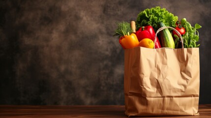 A bag of fresh groceries produce on plain background.