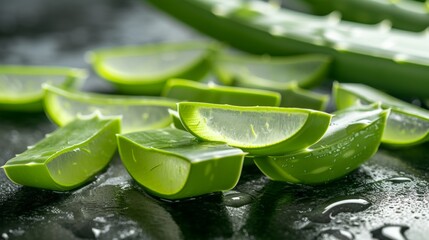 Sticker - Close-up view of sliced aloe vera leaf with juice