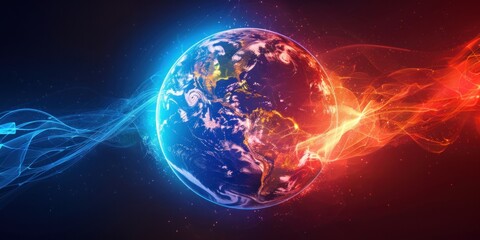 Wall Mural - Colorful Earth with Blue and Red Light Effects