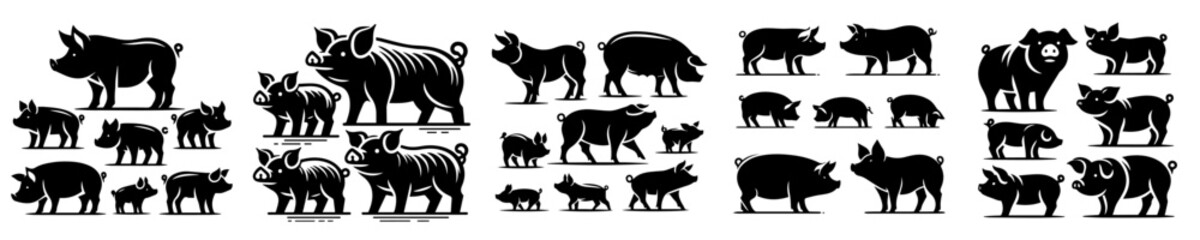 vector collection of pig silhouettes