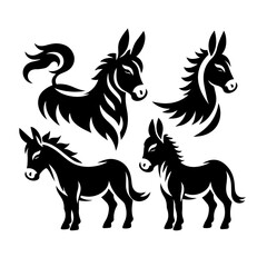 Wall Mural - donkey silhouette vector collection