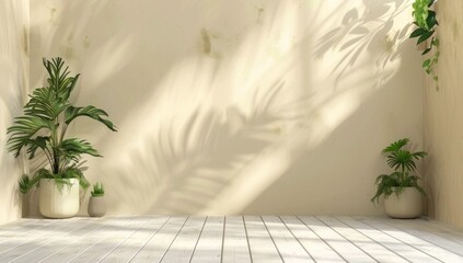 Wall Mural - Sunlit Minimalist Room With Ceramic Potted Plants